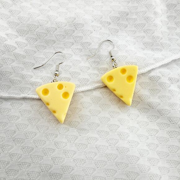 Swiss Cheese Earrings, Novelty Earrings, Imitation Food Earrings, Kitchy Earring - Picture 1 of 4
